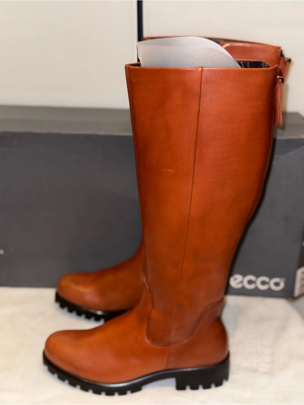 ECCO Tall Women’s Leather Riding Boots in Cognac